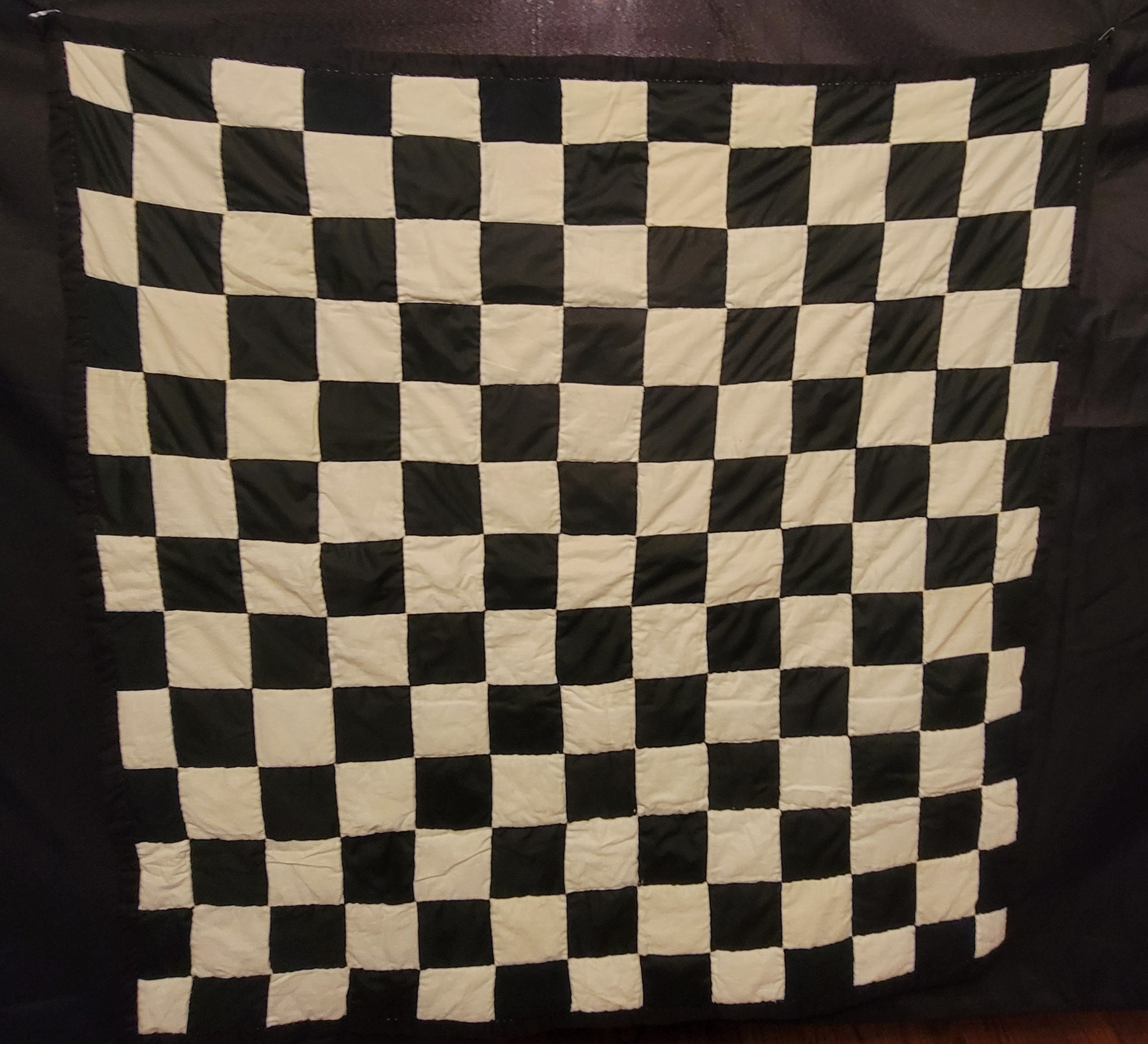 Handsewn Quilt - Cotton Wallhanger - Artistic Quilted Noir, et Blanc - Checker Board-Gee's Bend Quil