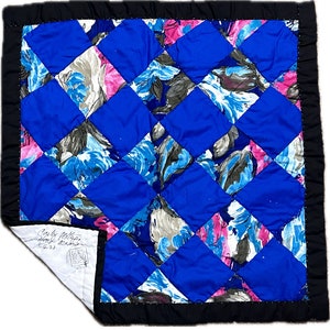 Hand-Sewn Quilted Cotton-Wall Hanger-Grandma's Dream-Blue and Floral image 2