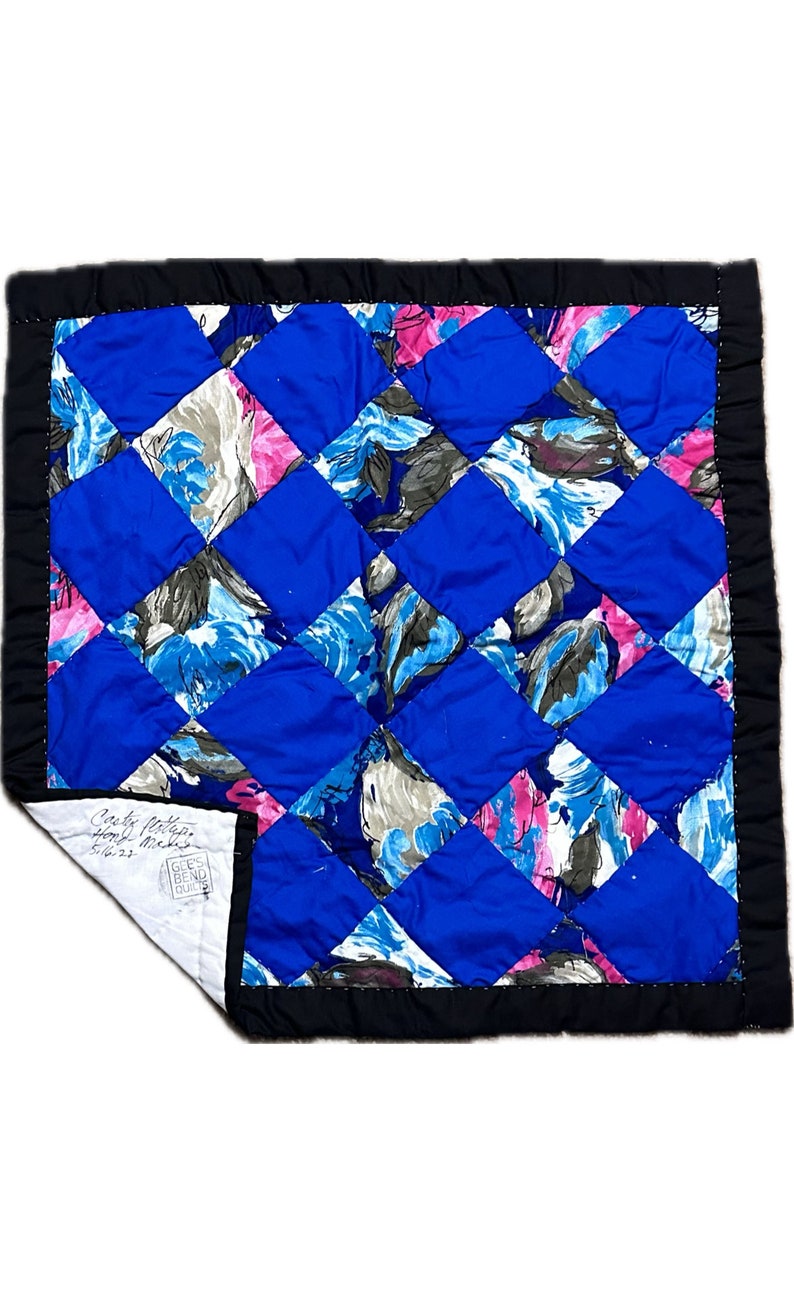 Hand-Sewn Quilted Cotton-Wall Hanger-Grandma's Dream-Blue and Floral image 2