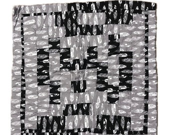 Gee's Bend Handsewn Artistic- Cotton Quilted Wall hanger-Black, White, and Gray