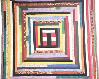 Quilts-Cotton Artistic Quilt-House Top Variaton- Multi-Colored-Gees Bend Quilt