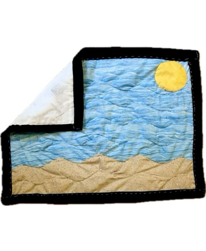 Hand-sewn Quilt-Cotton Sea Pattern Gee's Bend Quilted Wallhanger Lost at Sea image 2