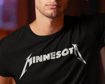 MINNESOTA T-Shirt, Unisex w. distressed texture graphic • Funny Heavy Metal style moving to MN housewarming gift, fun Vikings gift basket
