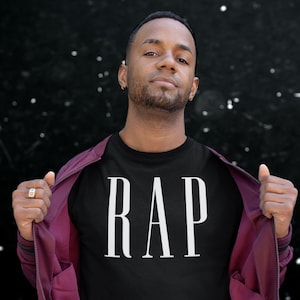 RAP T-shirt, Unisex • Funny Hip Hop music fan graphic for men or women, fun classic minimal aesthetic design for music lover / Hip Hop head