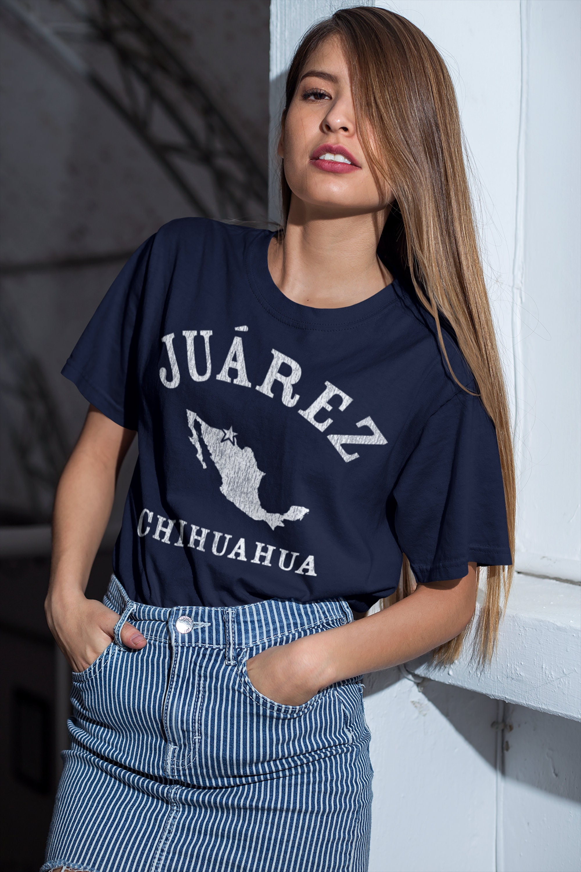 JUAREZ CHIHUAHUA Shirt / Camiseta, Unisex In Black / Navy / Dark Heather • Ciudad Juarez Mexico shirt, Graphic w. vintage distressed texture