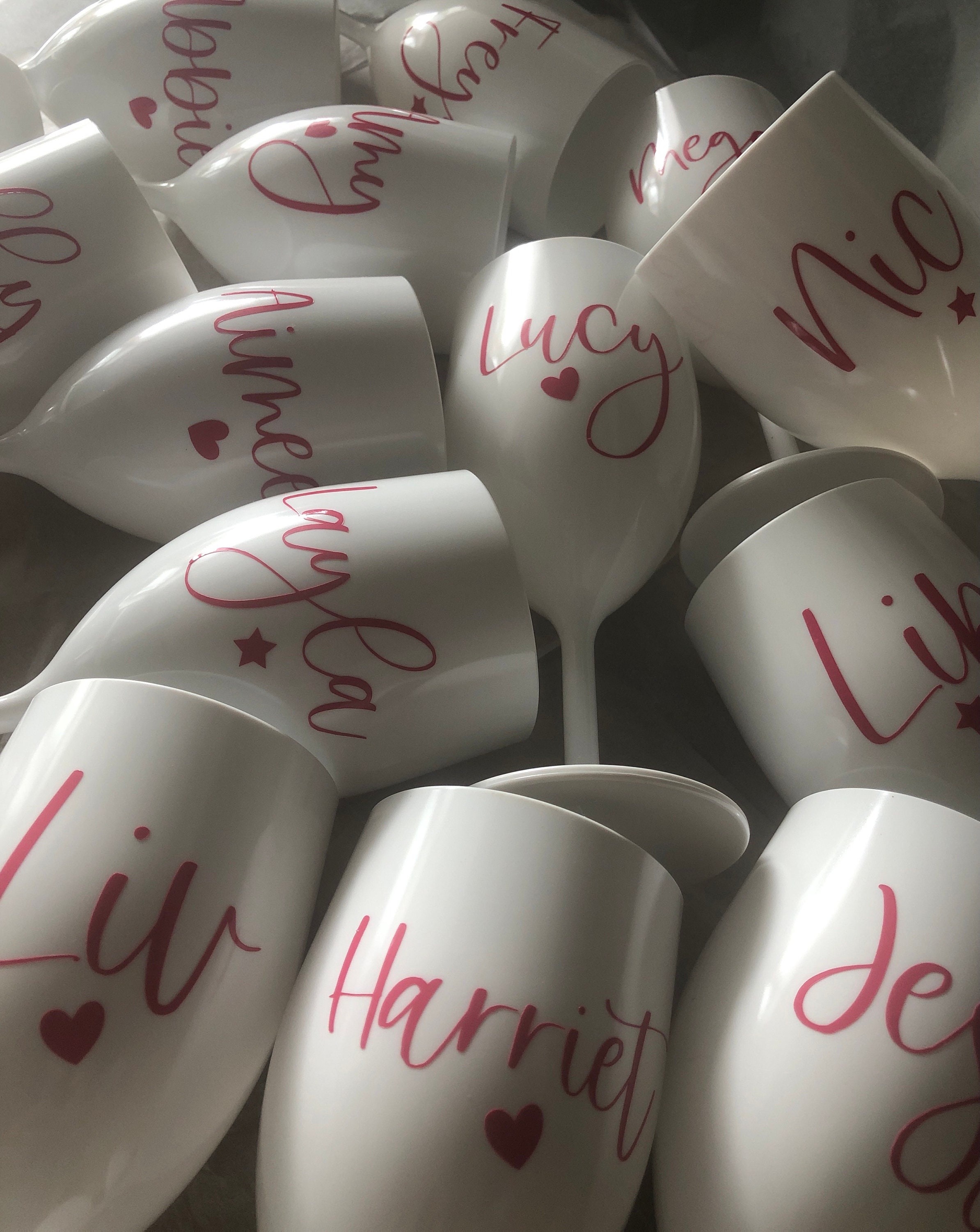 Personalised white plastic reusable wine glasses Etsy