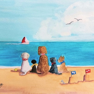 Perros de playa y castillos de arena Tarjetas de felicitación