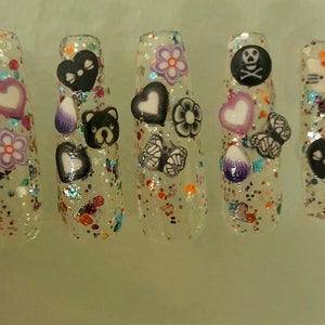 3d false nails - long clear pastel goth
