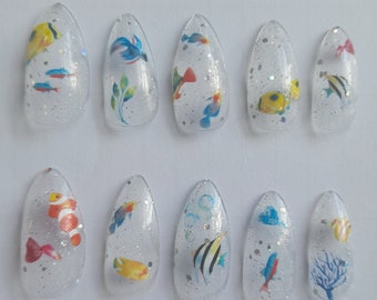 Fish fake nails in clear stiletto - medium length