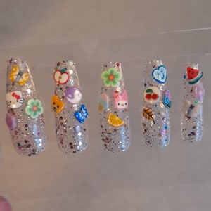 3D Kunstnägel - lange klare Glitzer