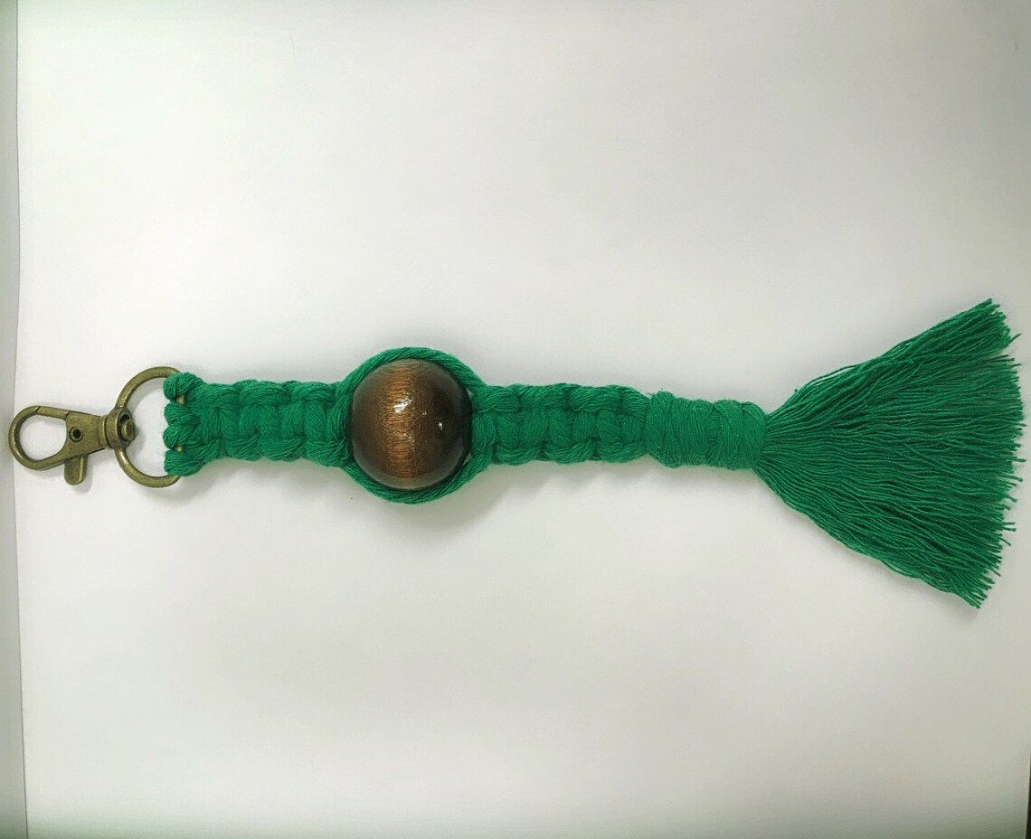 Macrame Square Knot Keychain with Wooden Bead Etsy