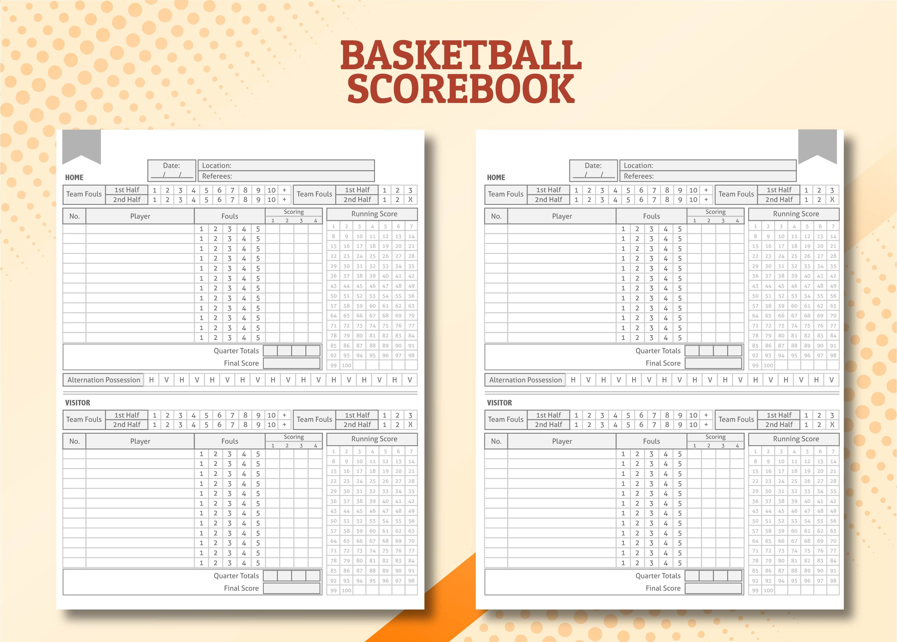 Printable Basketball Scorebook 8.5x11 Sheets Digital Instant PDF Printable Basketball Scorebook 8.5x11 Sheets Digital Instant PDF