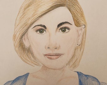 decimotercer doctor, Jodie Whittaker, Doctor Who, impresión de dibujo de pared digital