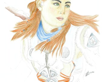 Aloy, Horizon Zero Dawn, Impresión de dibujo de pared digital