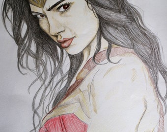 Wonder Woman, Gal Gadot, DC Comics, Impresión de dibujo digital