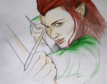 Tauriel, Evangeline Lily, Peter Jacksons El Hobbit, Impresión de dibujo de pared digital