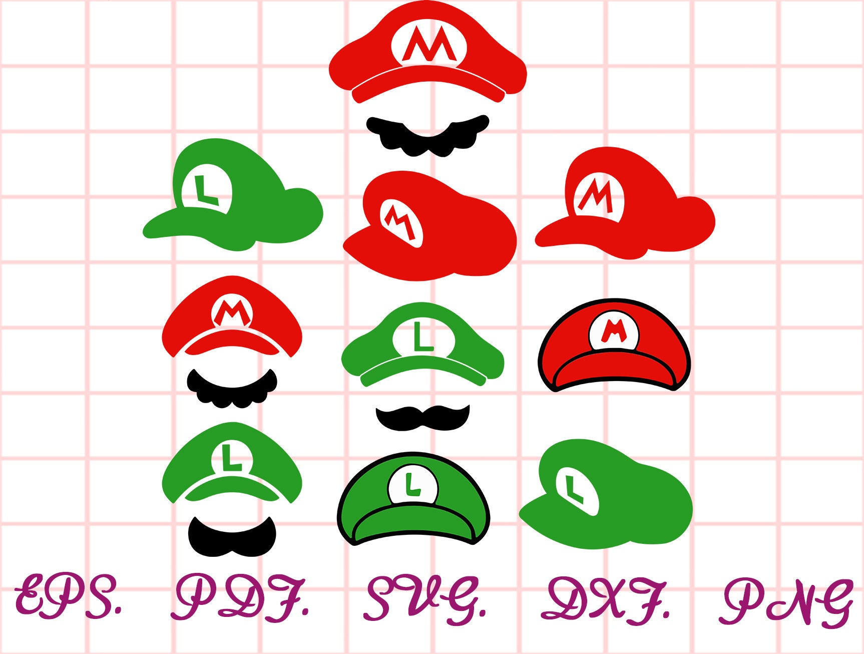 Mario svg Mario Hat svg Luigi hat svg luigi svg Mario and | Etsy