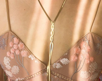Slangenketting visgraat, minimalistische Y-ketting, gelaagde ketting, verstelbare lasso Y-ketting, delicate gouden lasso, cadeau voor haar