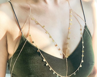 Multi-layers Bra body chain, minimalist gold Breast body chain, body chain jewelry bra, bodysuit accessory, beach jewelry, gift for her
