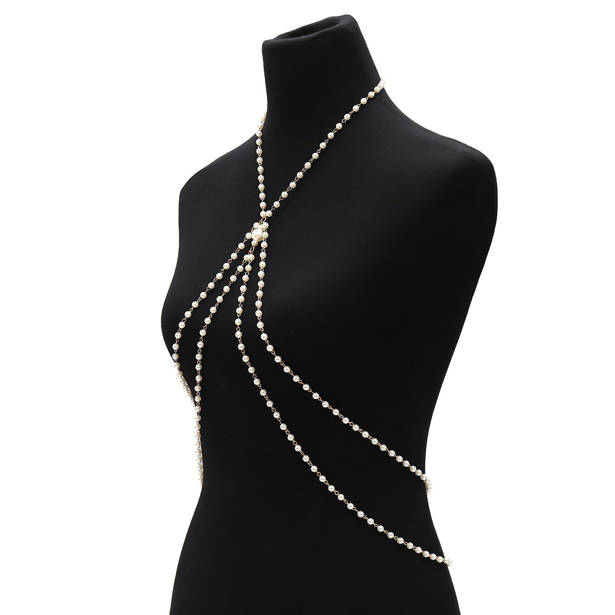 Elegant Pearl Body Chain Chest Bridal Body Jewelry Pearl Etsy