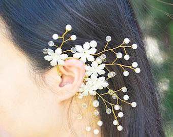 Bridal Ear Cuff, Wedding Ear Wrap, Bridal Accessory, Flower Ear Climber, No Piercing Earring, Gift for her