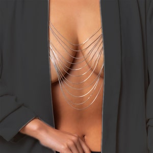 Bra body chain, minimalist body chain, dress chain, luxury body chain dress, body chain bra, beach jewelry, bodysuit accessory