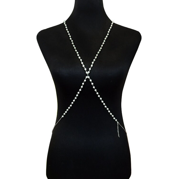 Elegant Pearl Body Chain Chest Bridal Body Jewelry Pearl Etsy