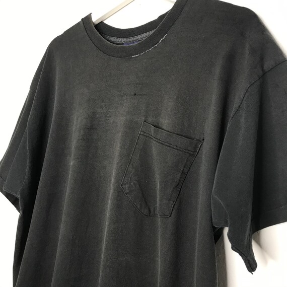 Early 1990s Faded Repaired Blank Black Pocket Tee