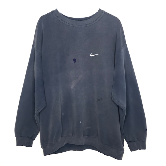 Mid 1990s Faded Repaired Navy Nike Sweatshirt