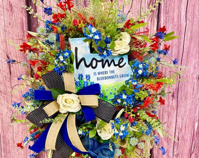 Texas Bluebonnet wreath, home decor, patriotic wreath, everyday wreath, gift for mom,gift for her