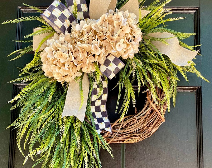 Year Round Wreath,Double Door, Everyday Wreaths, Hydrangea Wreath, Front Door Wreaths, Farmhouse Decor, Housewarming Gift,