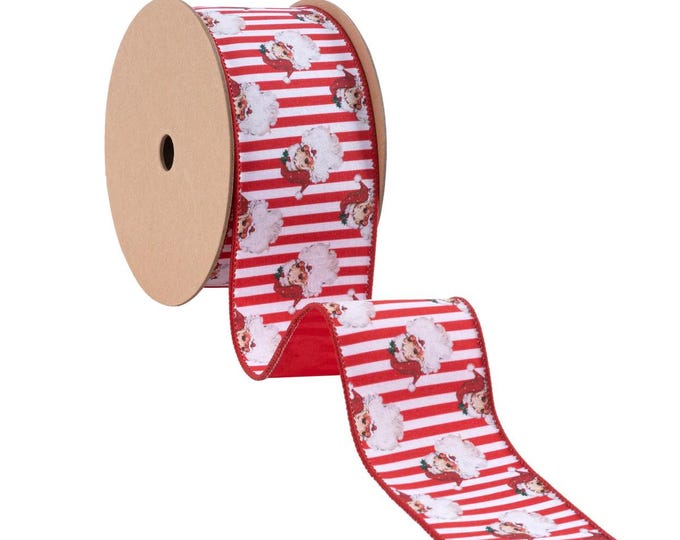 2 1/2" Wired Reversible Dupioni | Santa Face Red and White Stripe