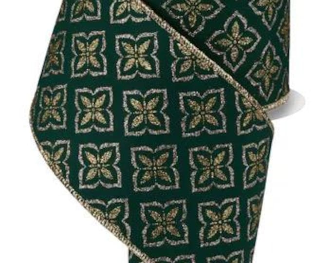 Glitter petals 4x10 yard emerald and gold ribbon