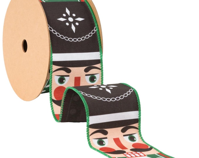 2 1/2" Wired Ribbon | Nutcracker Face Black Backing | 10 Yard Spool