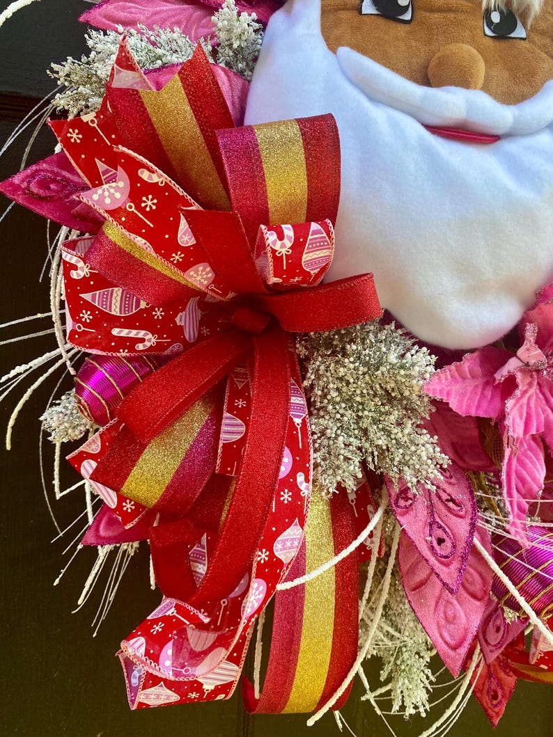 Christmas Wreath, Pink Christmas, African American Santa, Wreath Etsy