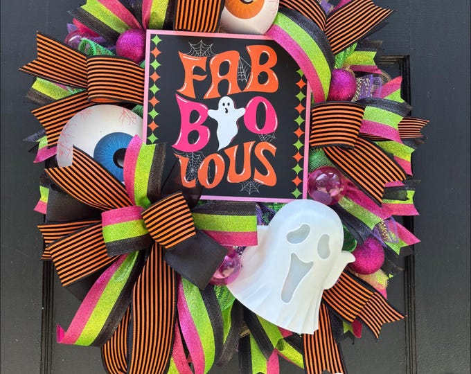 Halloween wreath, front door wreath, pink Halloween