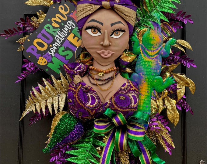 Mardi Gras Queen Door Wreath, Mardi Gras Decor