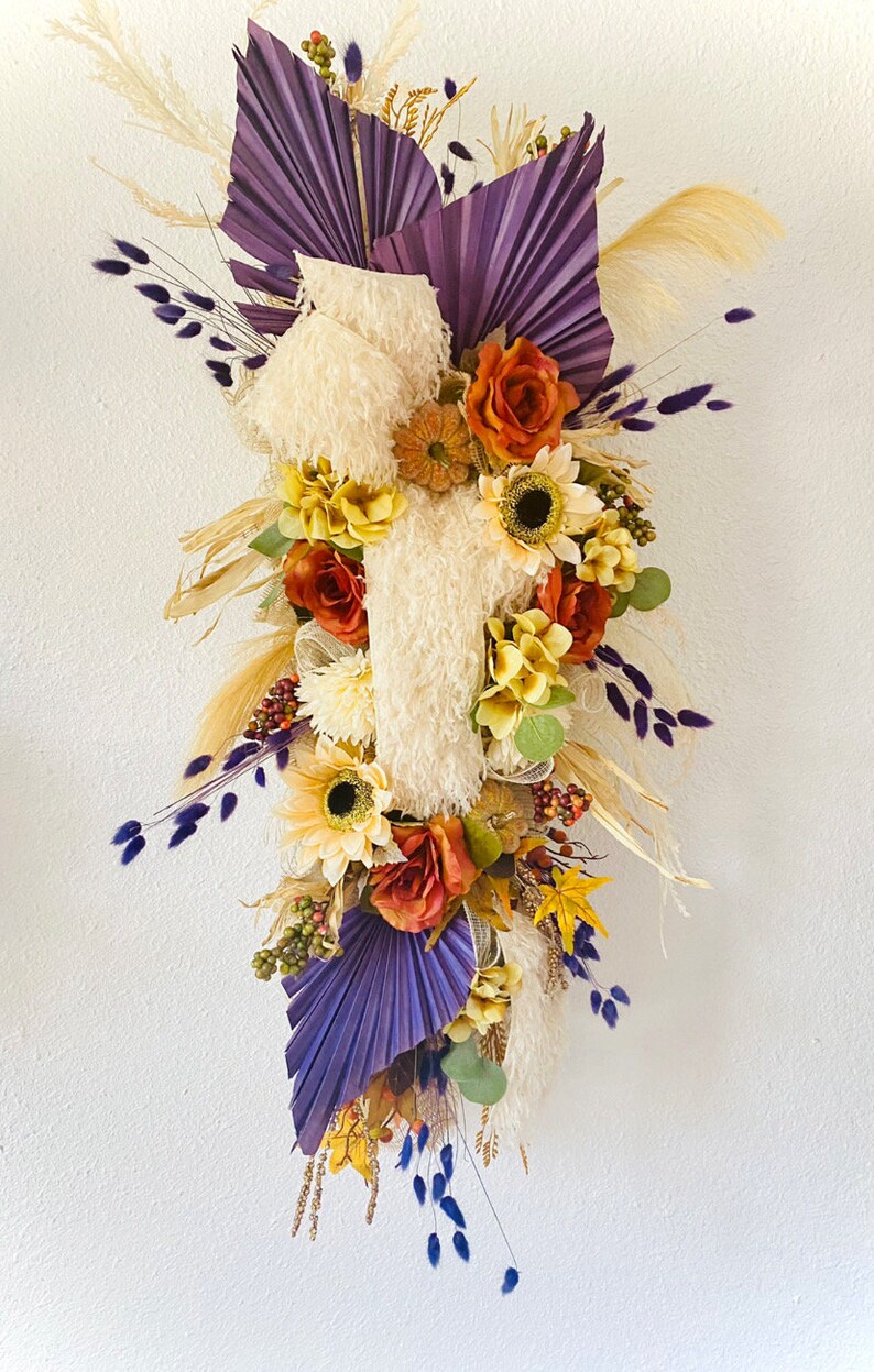 Boho Pampas Grass Swag Dried Leaves Floral Fall Wreath Etsy Finland