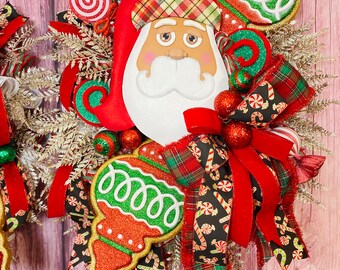 African American Santa Clause & Mrs Clause Set, Christmas wreath, double door, wreath, Xmas, Christmas, Santa, black santa