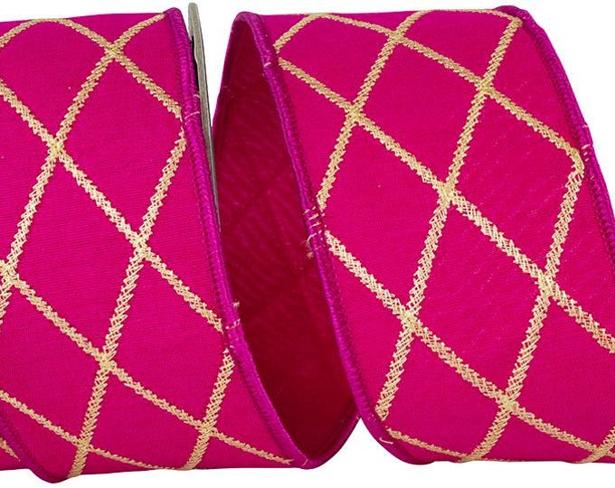 Diamond pink diagonal embroidered ribbon 2.5 x 5 yard roll