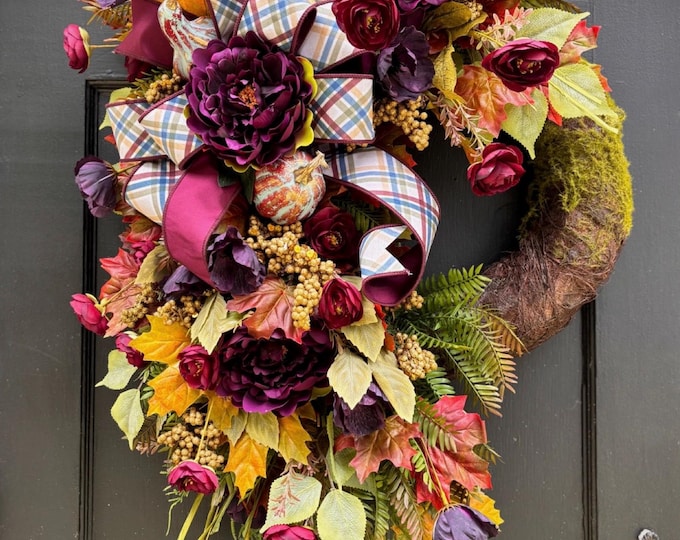 fall moss wreath, pumpkin wreath, fall decor