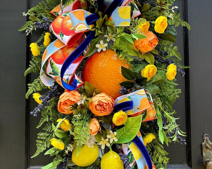 Citrus Summer Swag Wreath, Lemon Orange Door Swag, Bright Summer Door Hanger, Front Door Decor, Farmhouse Summer Wreath, Spring Summer Decor