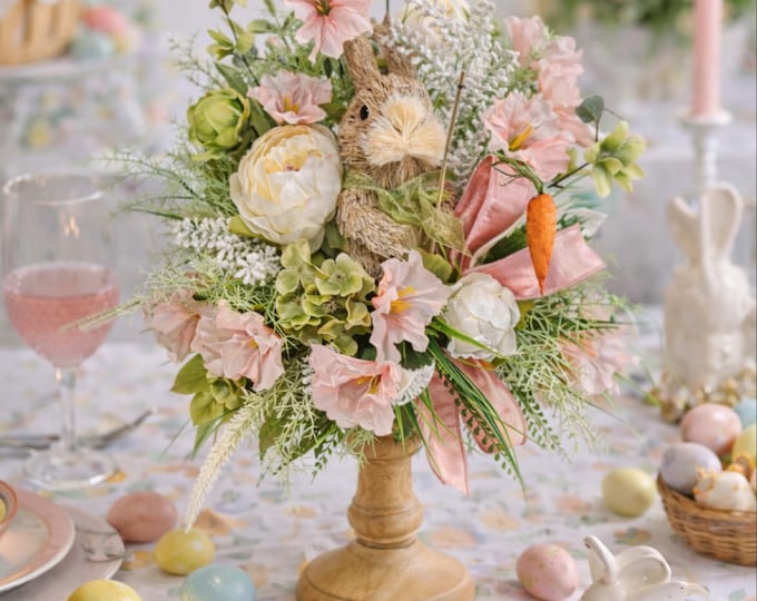 Easter Bunny Centerpiece with Carrot | Spring Floral Table Arrangement | Easter Table Decor | Bunny Floral Arrangement | Spring Dining Table