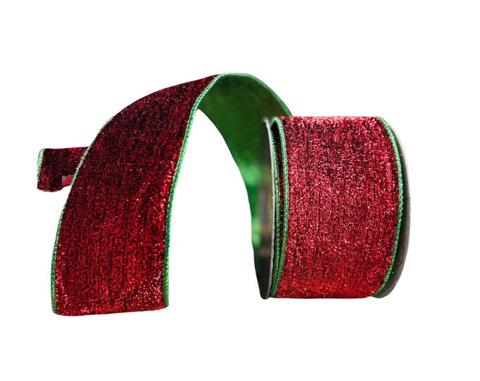 2.5x10yard red lame and green ribbon