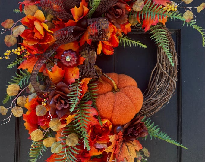 fall wreath, pumpkin wreath, fall decor