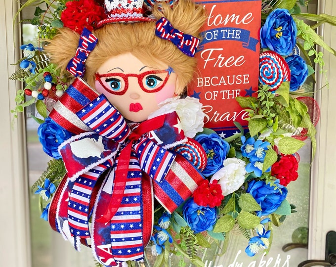 Patriotic wreath, Memorial Day, Independence Day, Veterans Day, front porch decor, USA, home decor, front door wreath, home of the free,