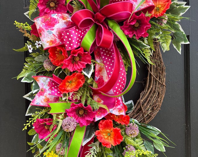 poppy wreath, Citrus Dreams, front door wreath, wreaths grand millennial