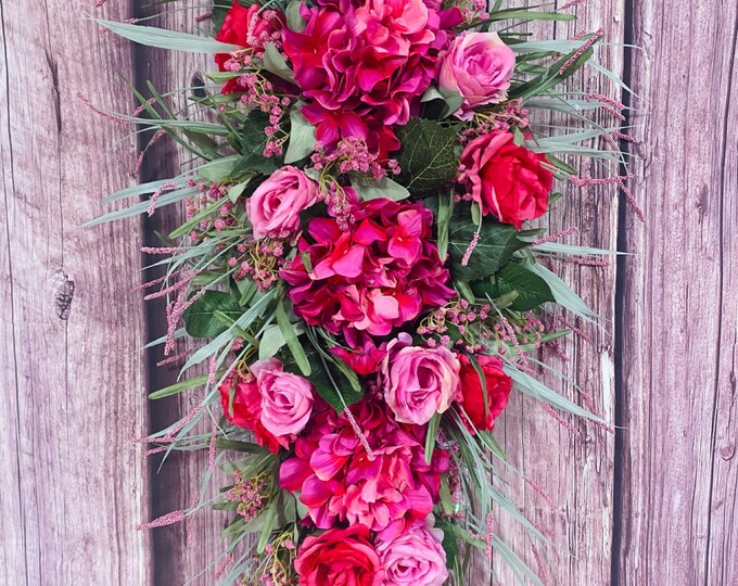 Hydrangea Spring wreath, spring swag, spring spray, pink wreath, spring wedding, home decor, front door wreath, bright wreath,