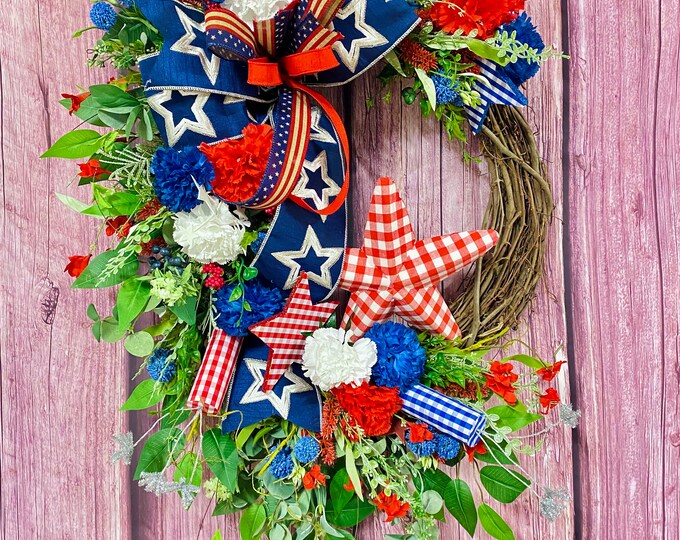 Patriotic wreath, Memorial Day, 4th of july, stars & stripes, wreath for front door, front porch decor, patriotic decor, home decor,