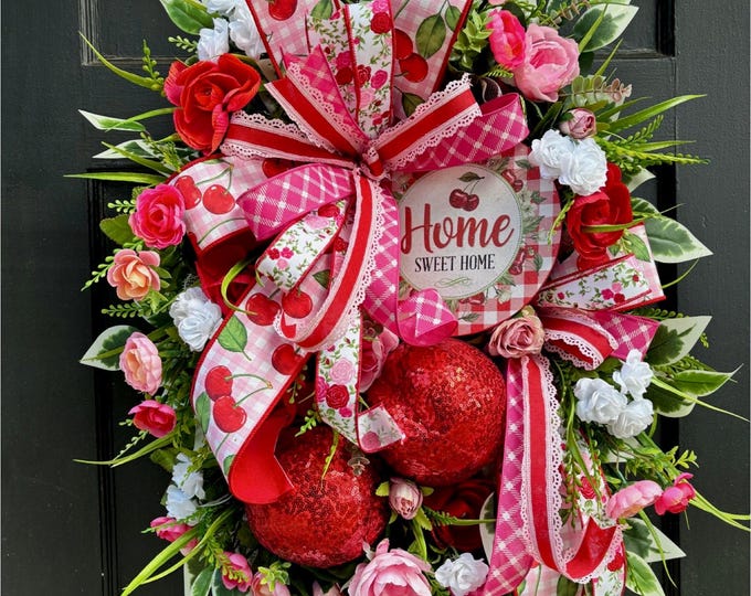 cherry decor, cherry wreath, summer wreath, front door wreath,